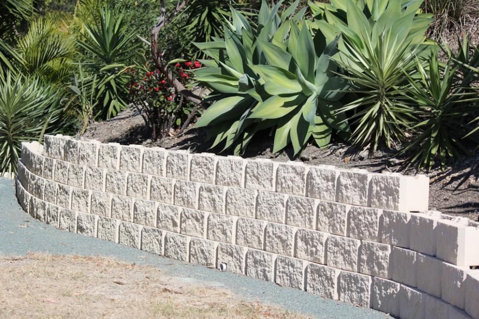 A Stone Wall Surrounded by Plants in a Garden — Lakecrest Projects in Lake Macquarie, NSW