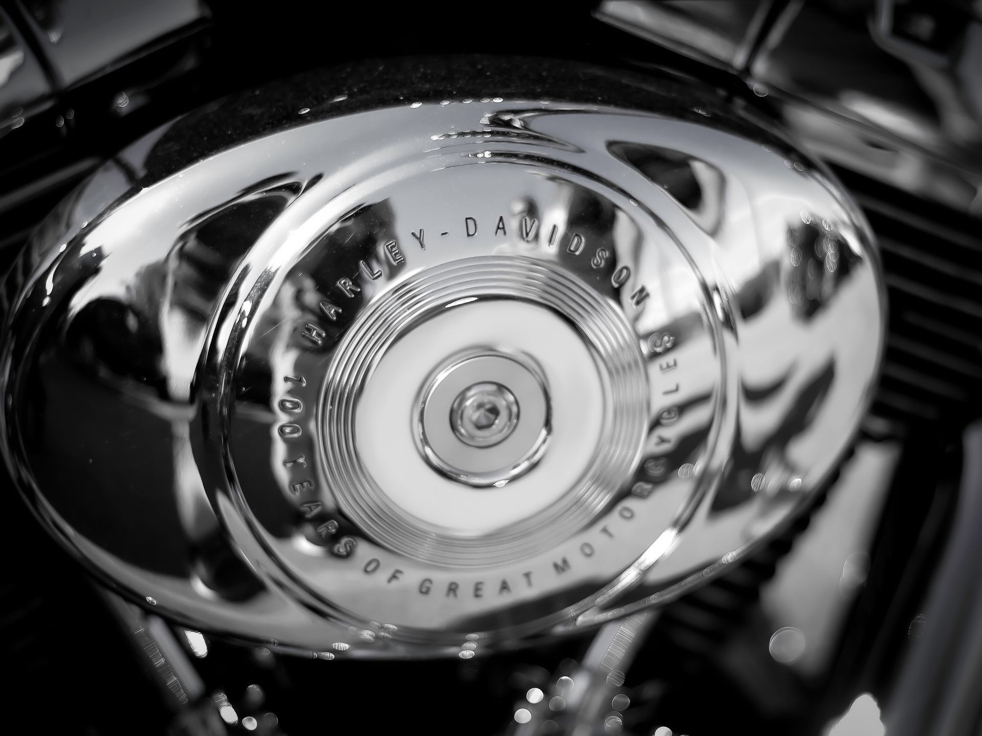 A close up of a harley davidson engine