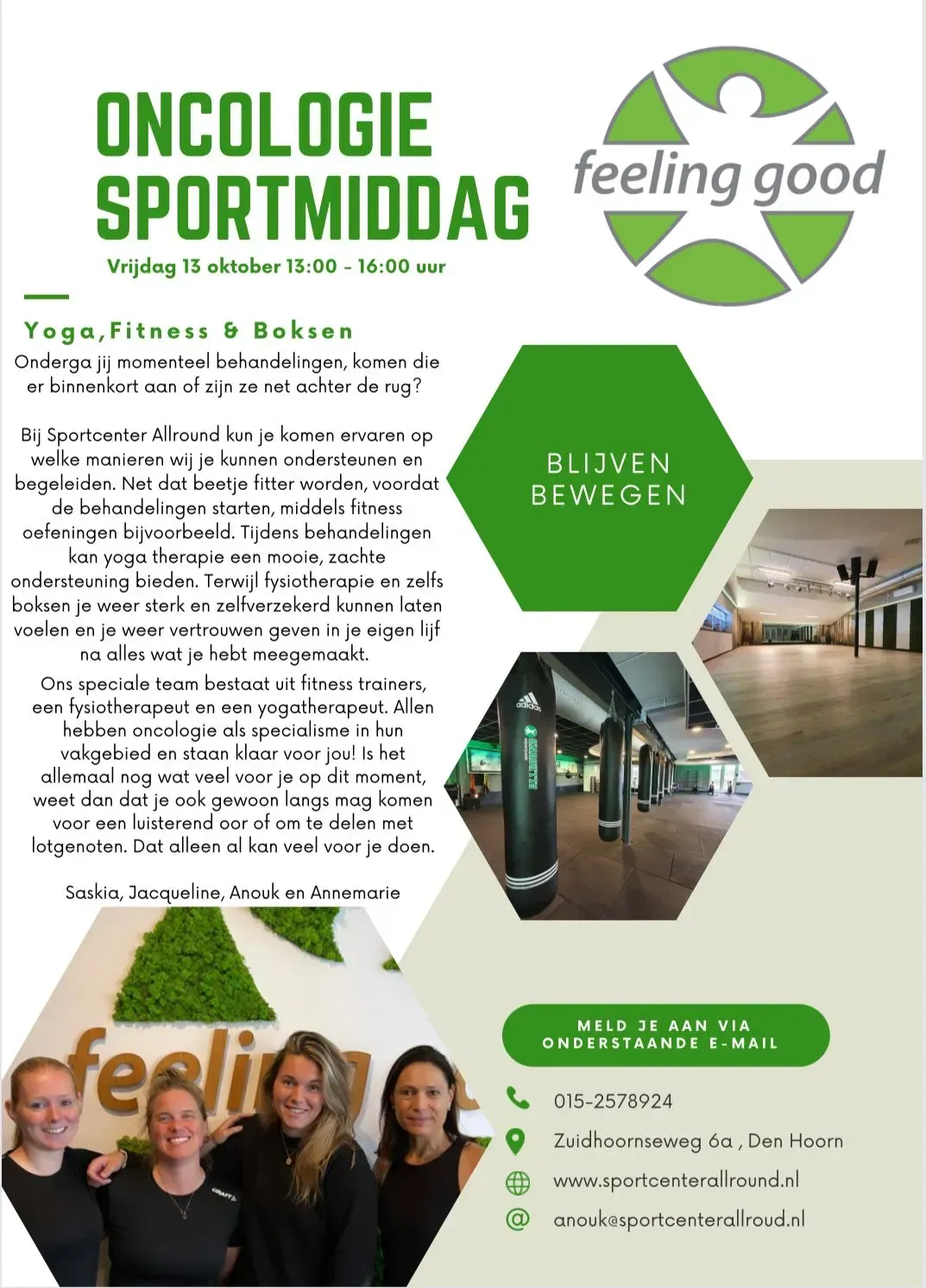 Flyer Oncologie sportmiddag bij Sportcenter Allround
