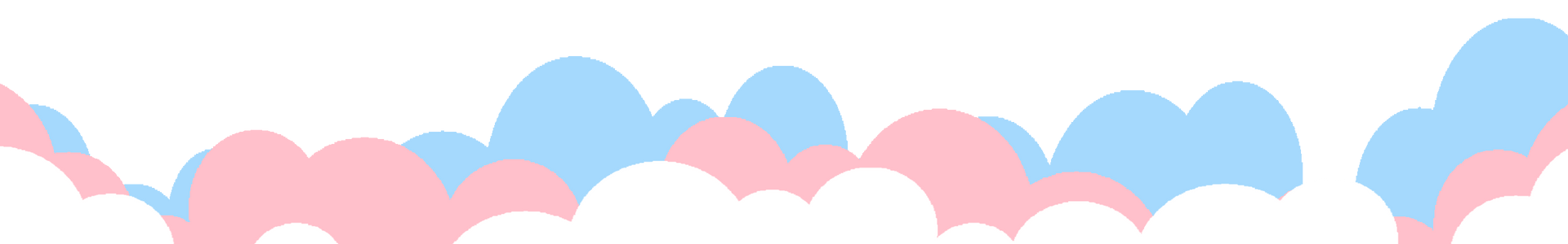 Nuvolette color azzurro pastello, rosa e bianche lungo il bordo superiore su sfondo bianco