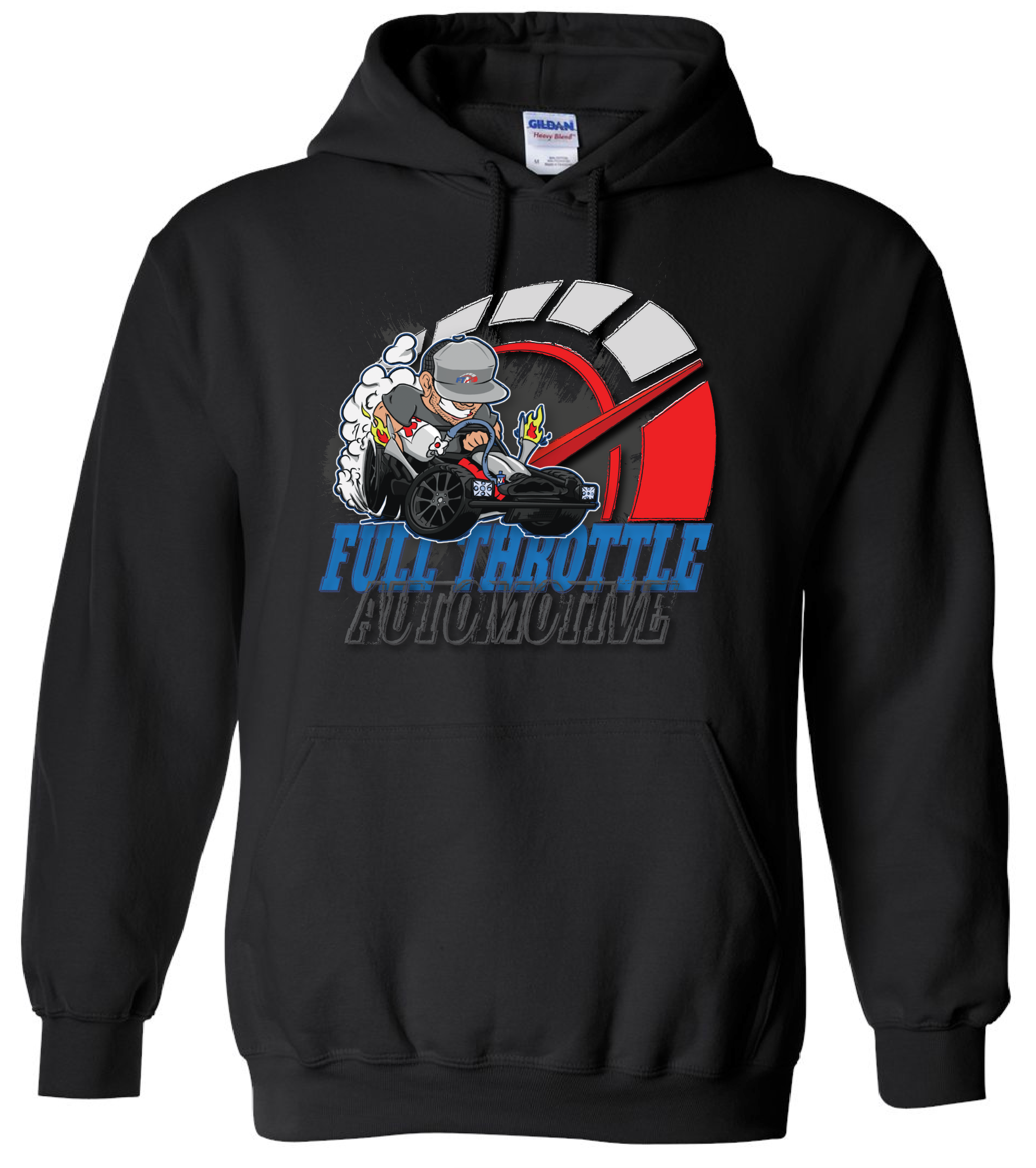Black hoodie with our logo and illustration on front | Full Throttle Automotive LLC