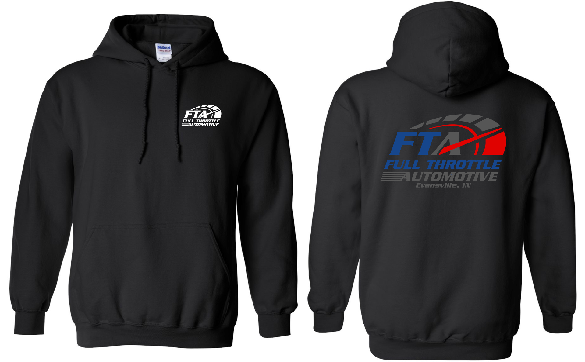 Black Hoodie with our logo on front and back | Full Throttle Automotive LLC