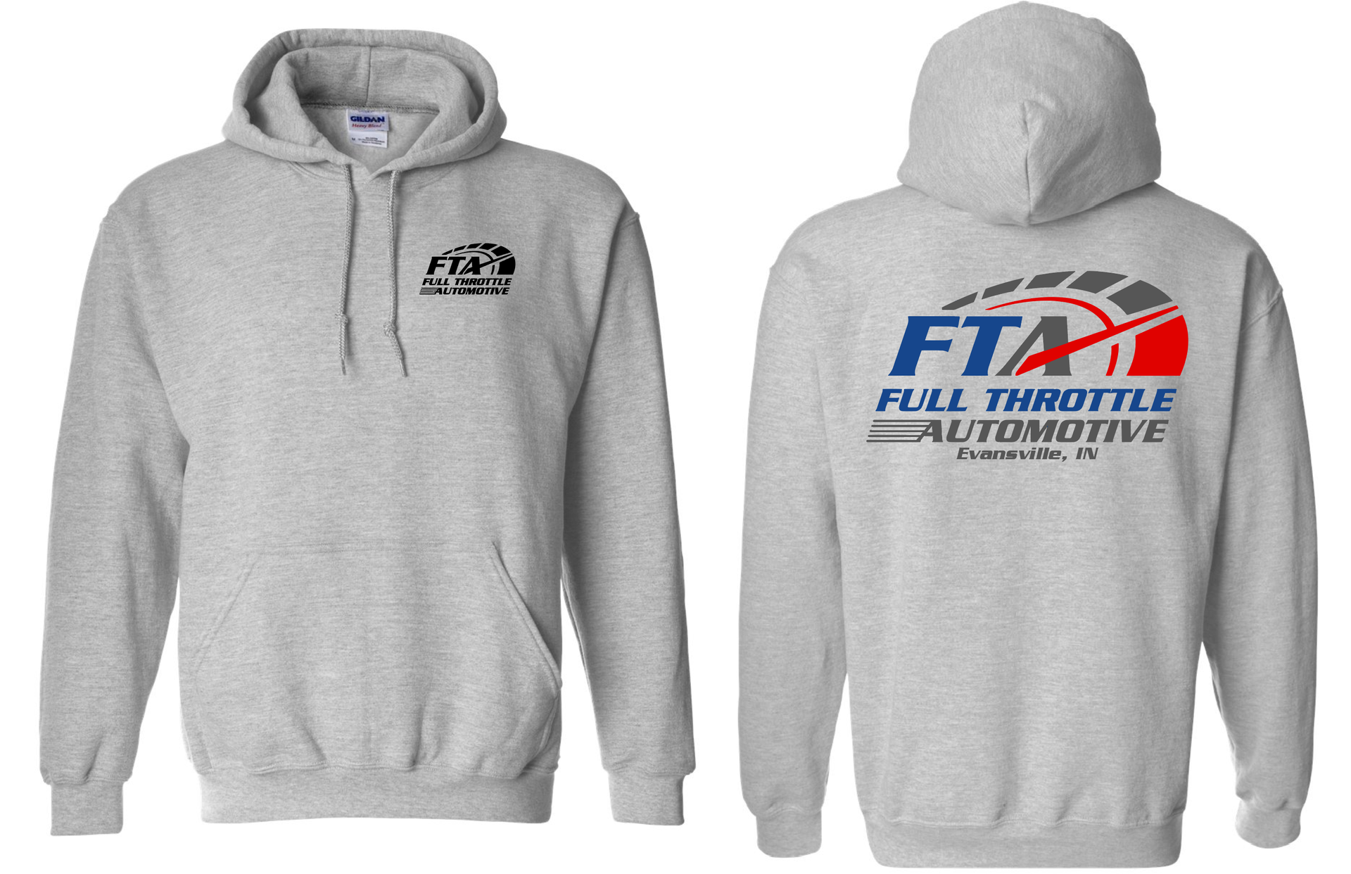 Gray Sport Hoodie with our logo on front and back | Full Throttle Automotive LLC