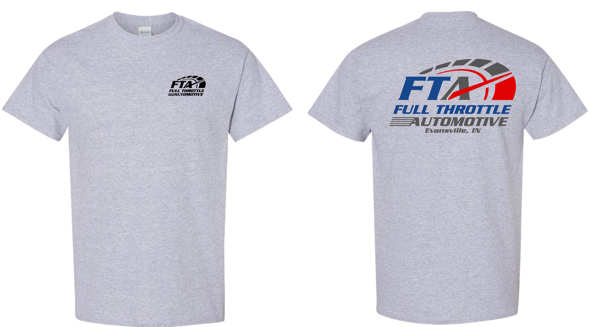 Gray shirt with our logo on front and back | Full Throttle Automotive LLC