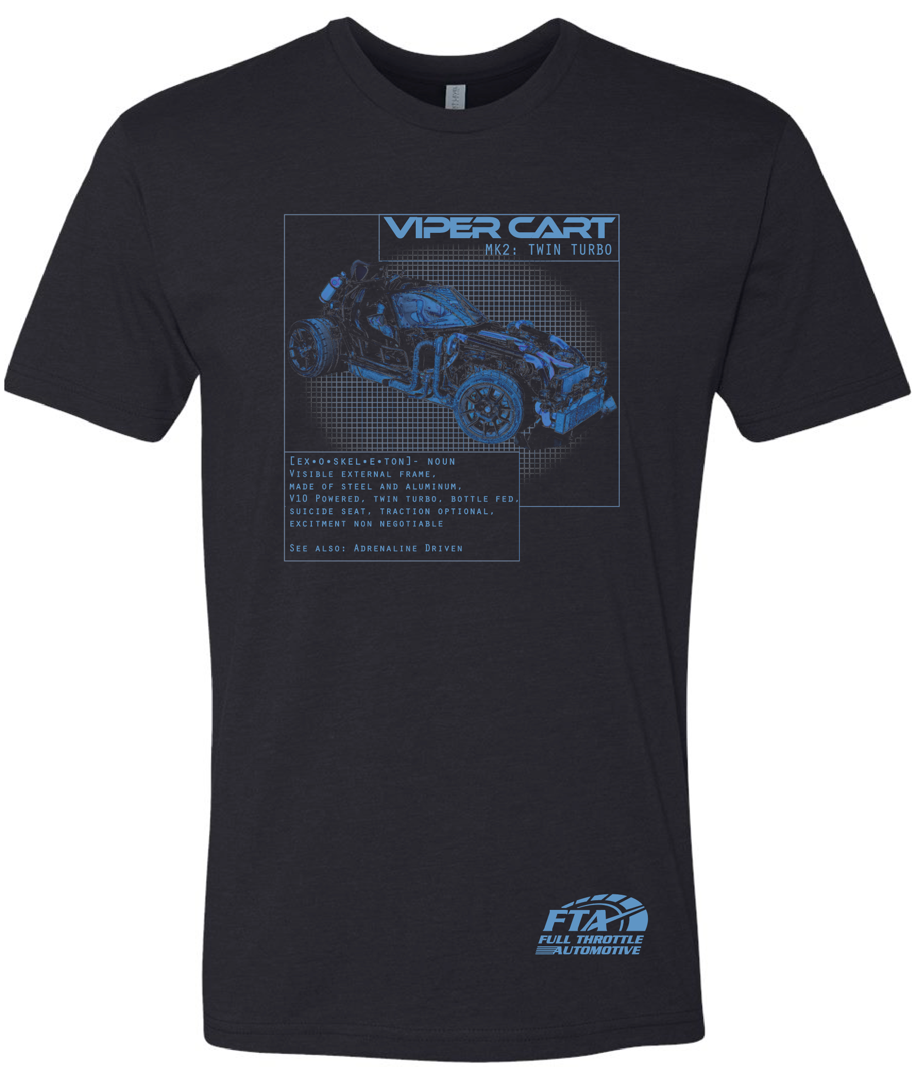 Black shirt with Viper Cart image and text on front | Full Throttle Automotive LLC