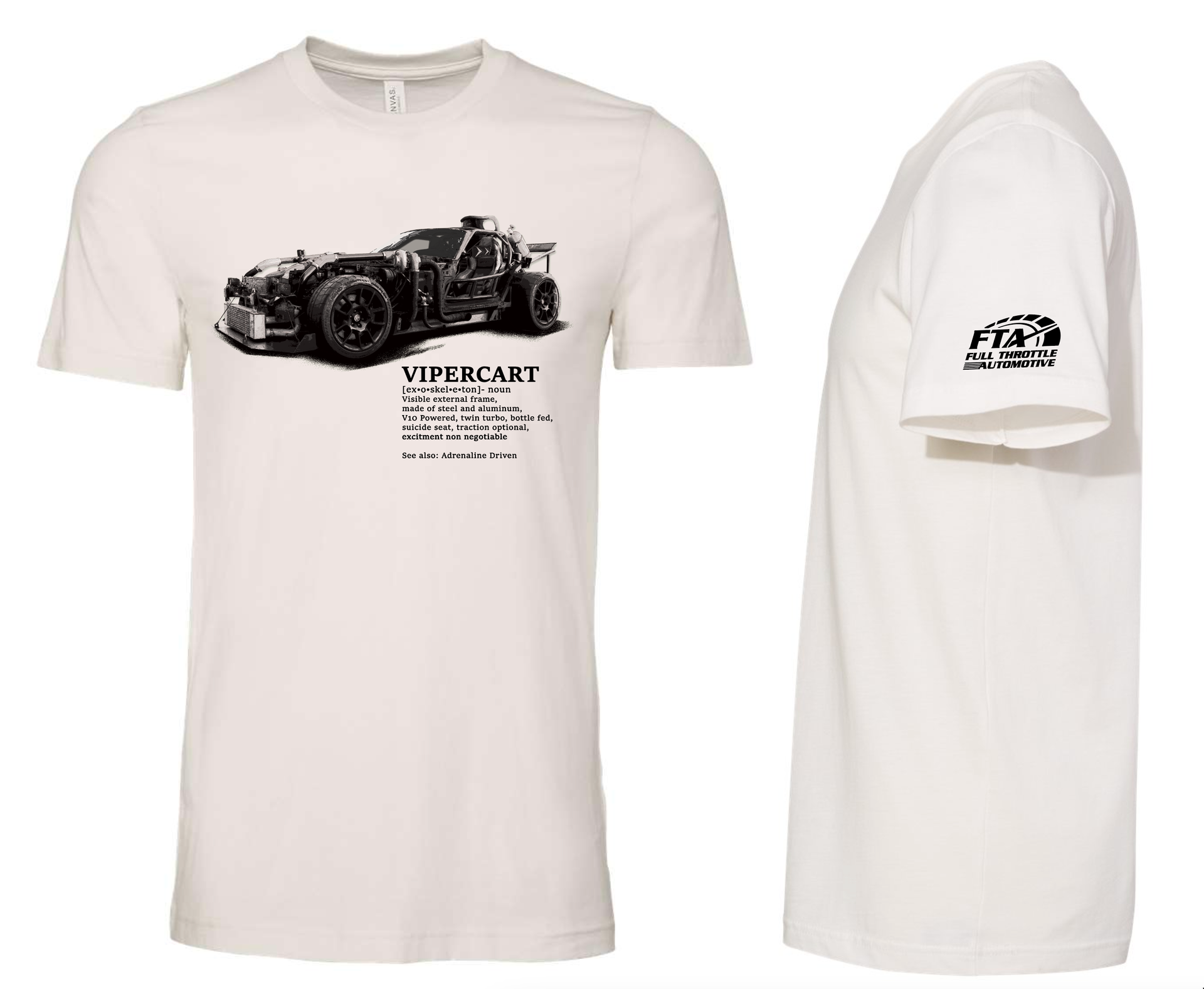 White shirt with Viper Cart image and text on front | Full Throttle Automotive LLC