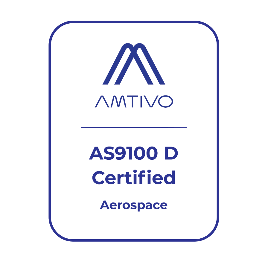The logo for amtivo as9100 d certified aerospace.