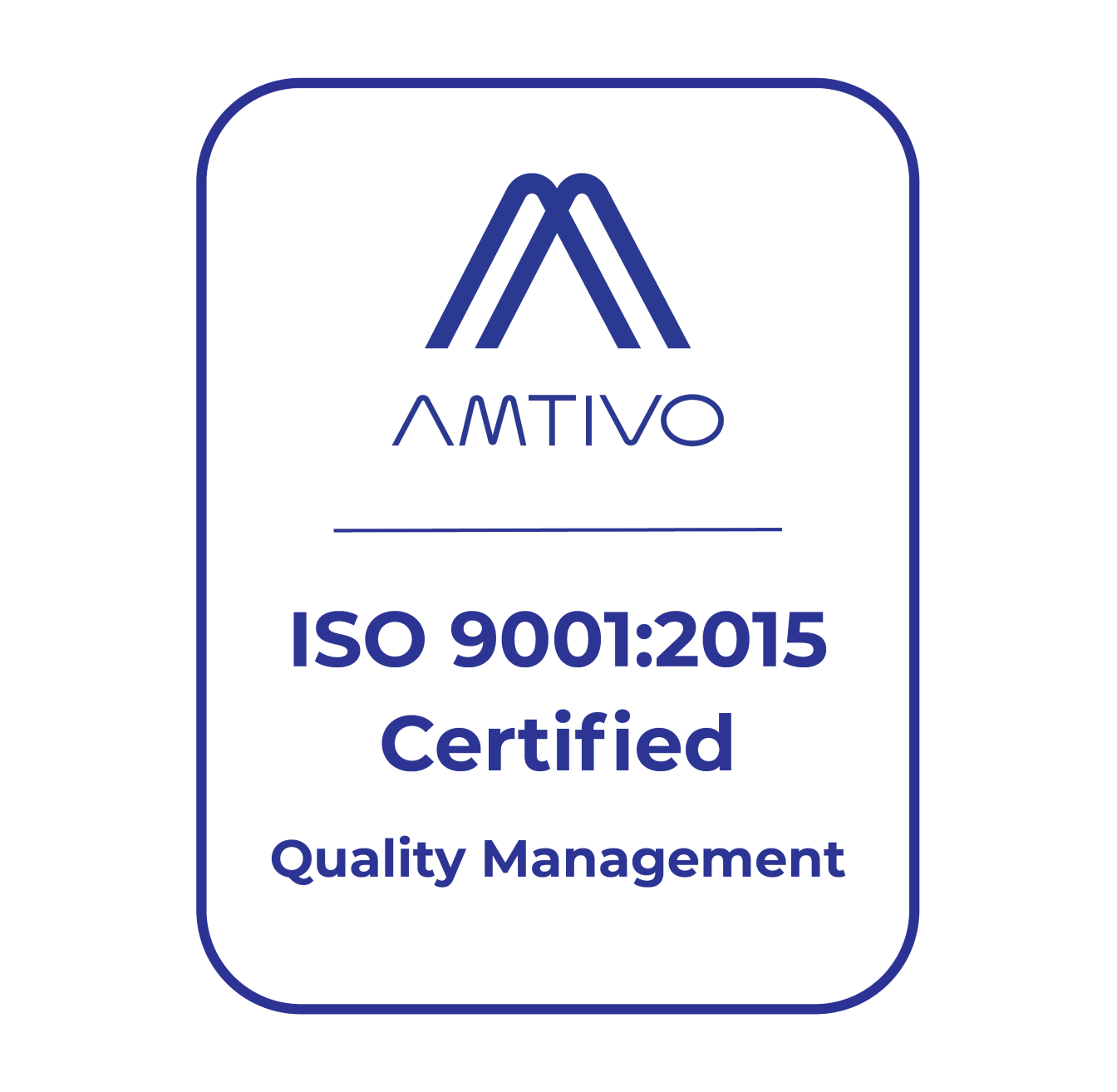 The logo for amtivo iso 9001 : 2015 certified quality management.
