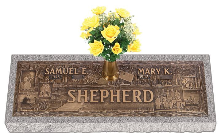 Bronze cemetery marker with flower vase