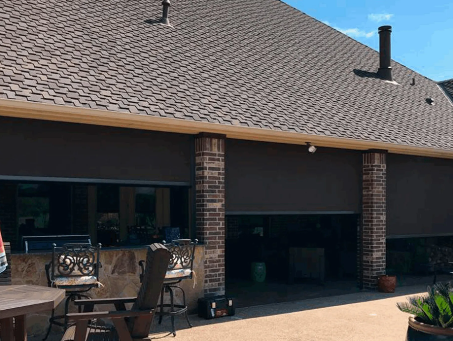 Patio motorized drop shades