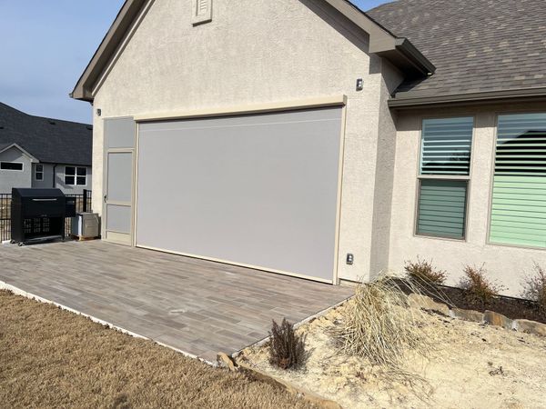 Motorized patio shade lowered