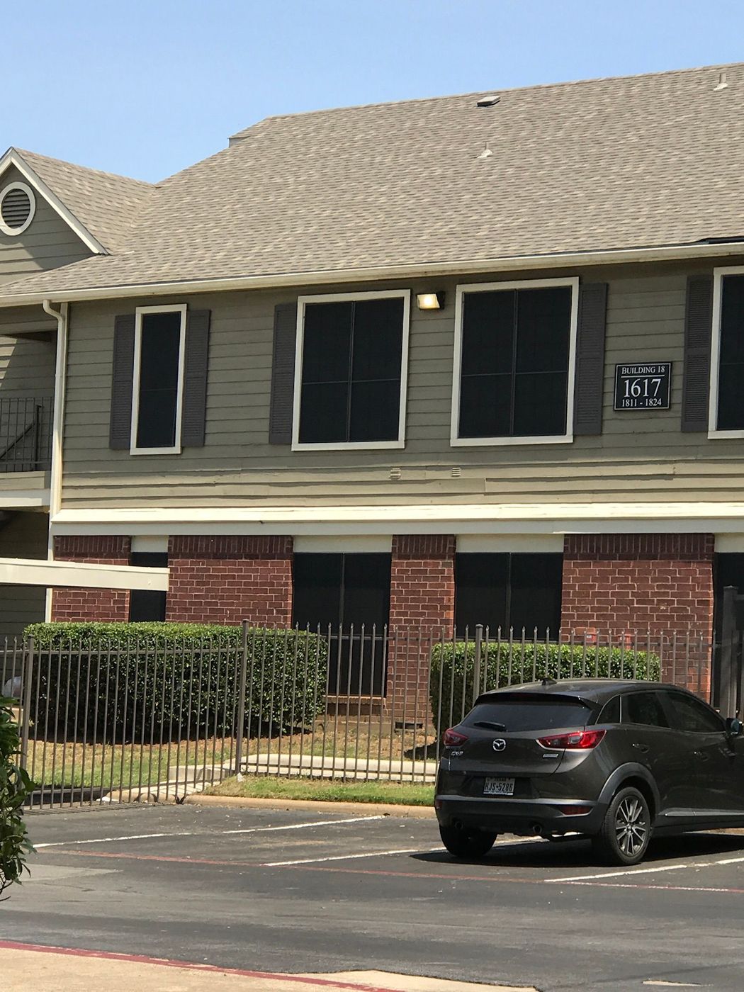 Apartment building and parking lot