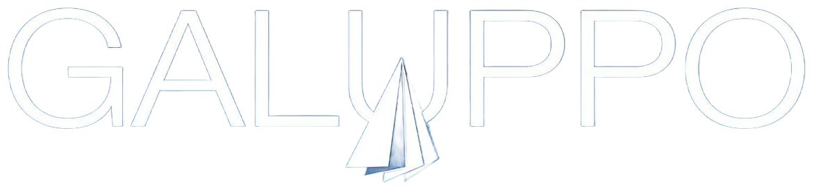 Logo bianco “GALUPPO” con una piccola icona blu della Torre Eiffel al centro.