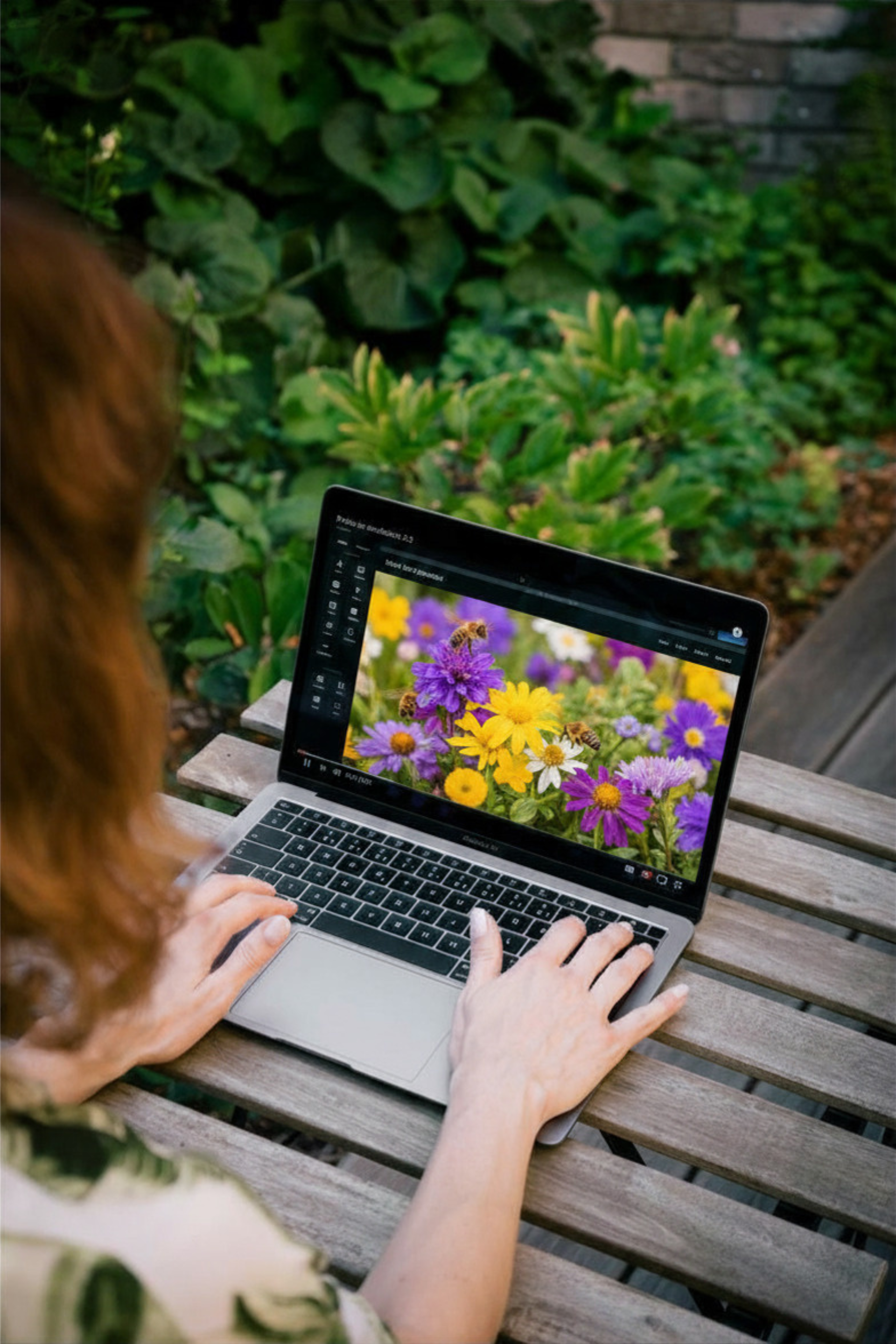 person on laptop outside