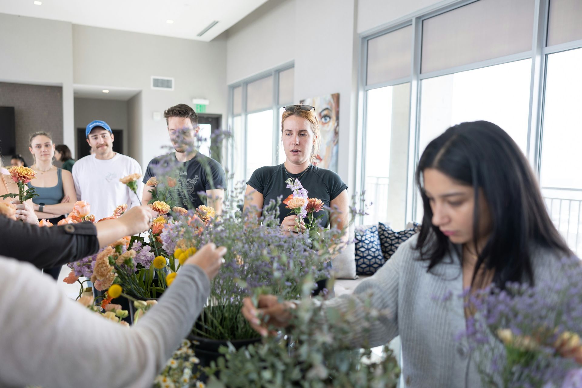 Floral arrangements, group setting