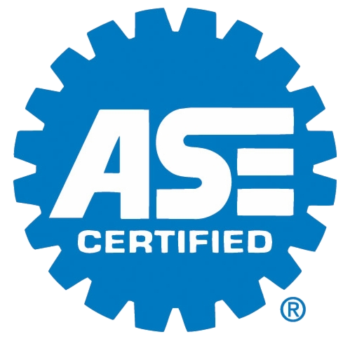 Blue ASE Certified gear-shaped logo with white text and registered trademark symbol
