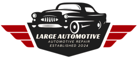 Large Automotive logo with black classic car and red wings, reading “Large Automotive & Automotive Repair Established 2024.”