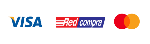 Logotipos de pago Visa, Red Compra y Mastercard.