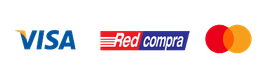 Logotipos de pago Visa, Red Compra y Mastercard.