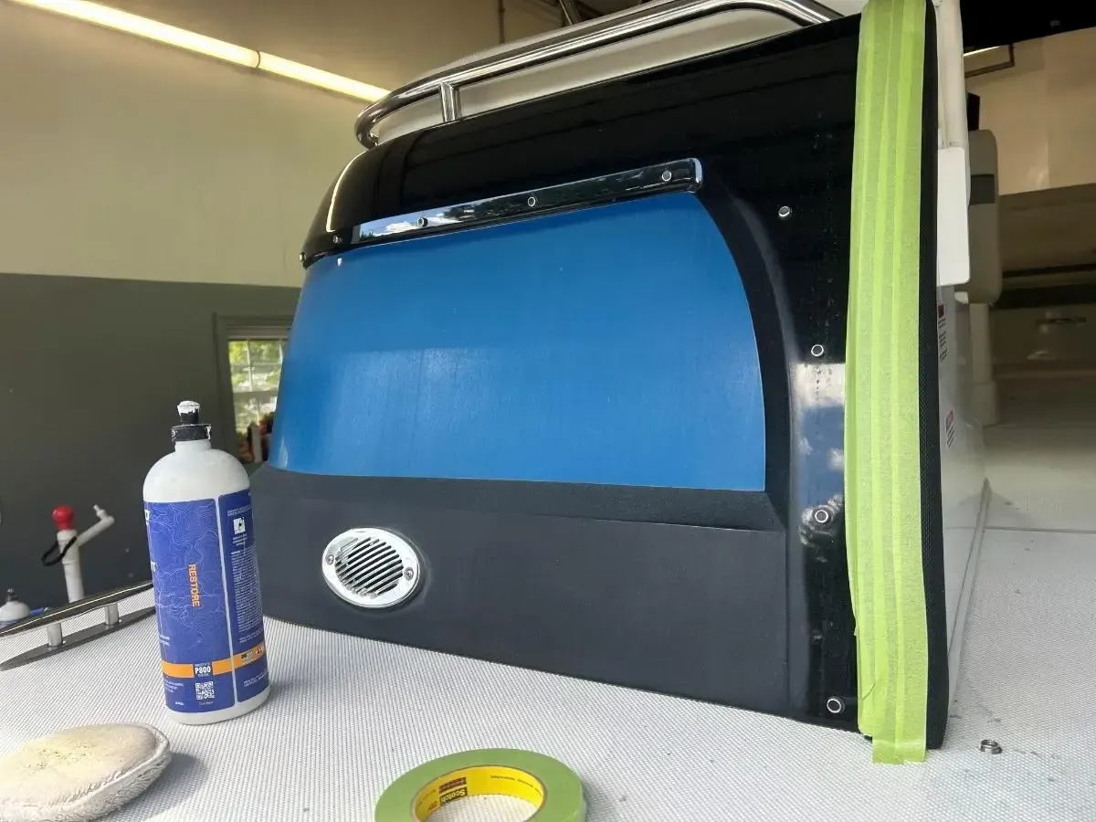 Blue and black boat