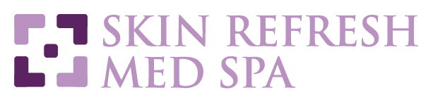 The logo for skin refresh med spa is purple and white
