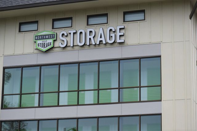 A large building with a sign that says storage on it.