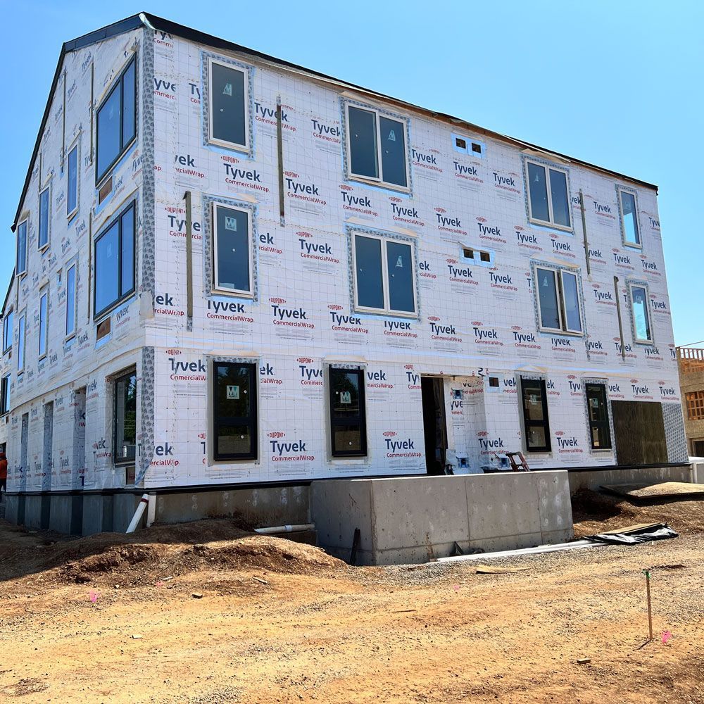 A building that is being built with styrofoam on it