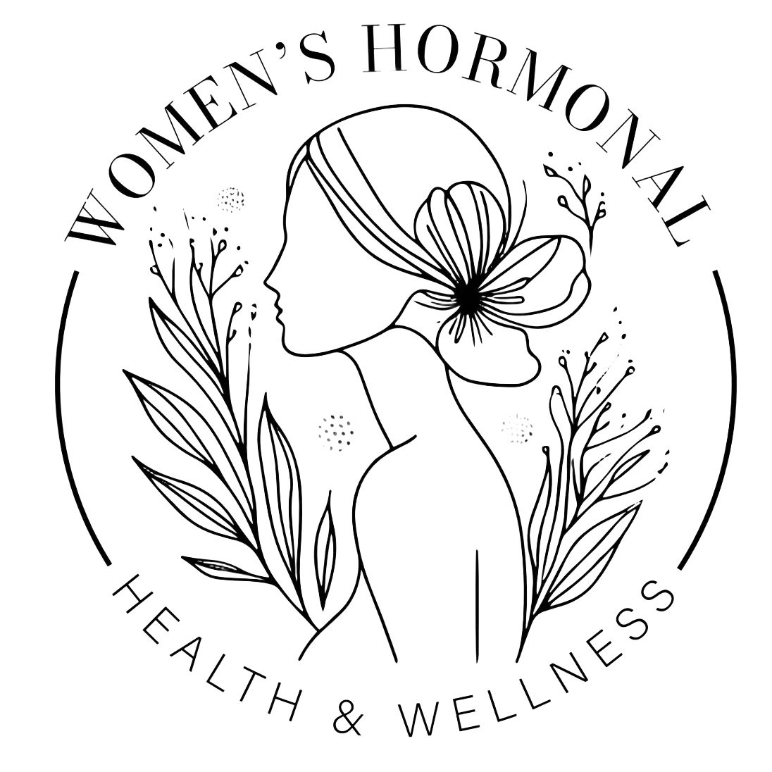 Women’s hormonal health & wellness logo with floral line art and a woman’s profile.