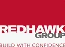 Redhawk Group logo with red background and company name in white and gray text,