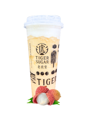 Tiger Sugar lychee drink with fresh lychee fruit.
