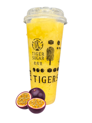 Tiger Sugar passionfruit slush with passionfruit halves.