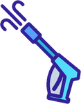 A blue high pressure washer icon on a white background.