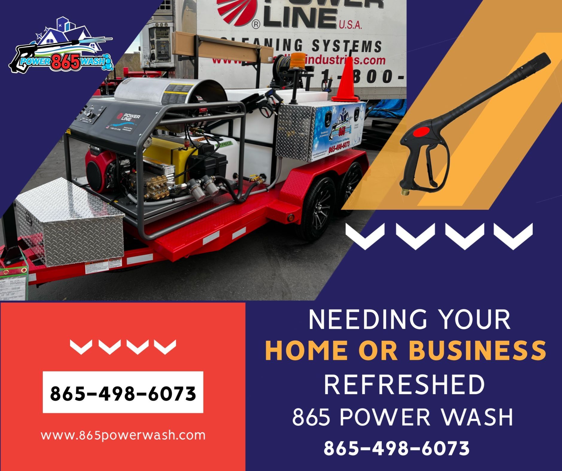 A trailer with a high pressure washer attached to it