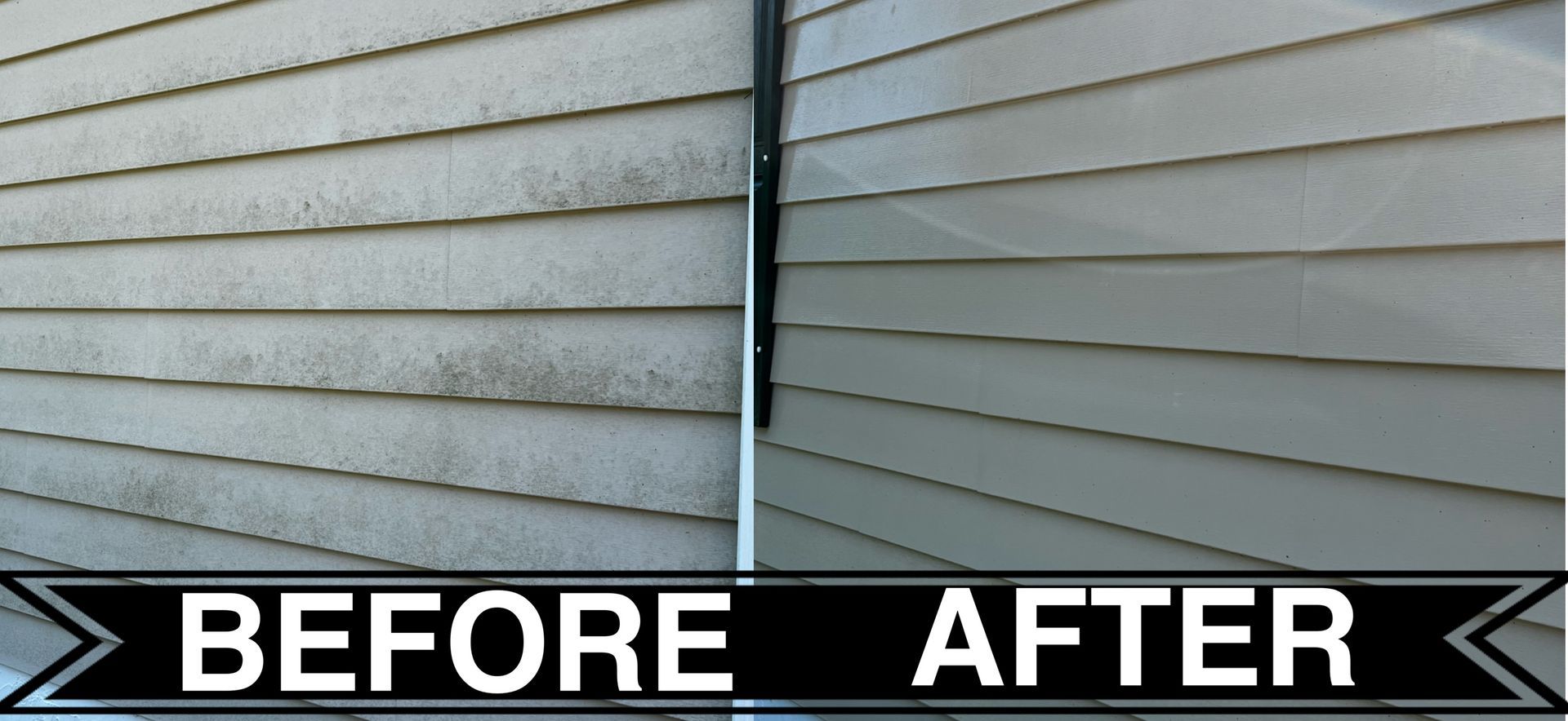 A before and after picture of a house siding