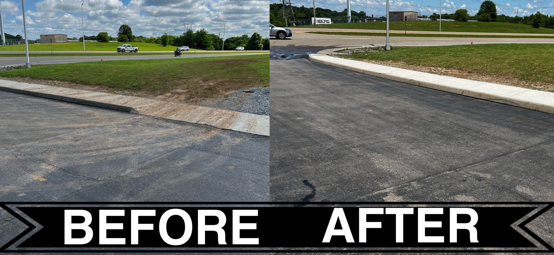 A before and after picture of a road