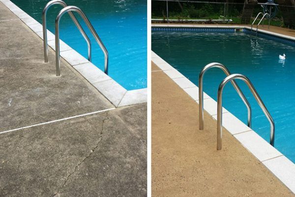 A before and after photo of a swimming pool