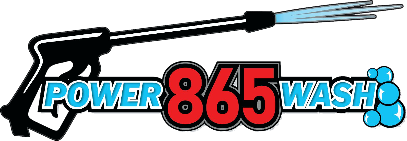 The logo for 865 power wash shows a high pressure washer spraying water.