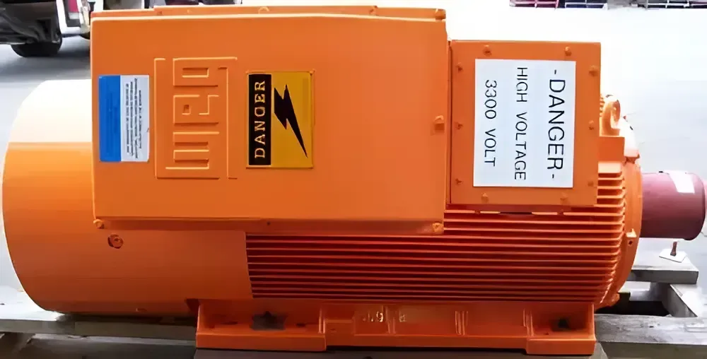 An Orange Motor With a Danger Sign on It — Davidson's Electrical In Parkhurst, QLD