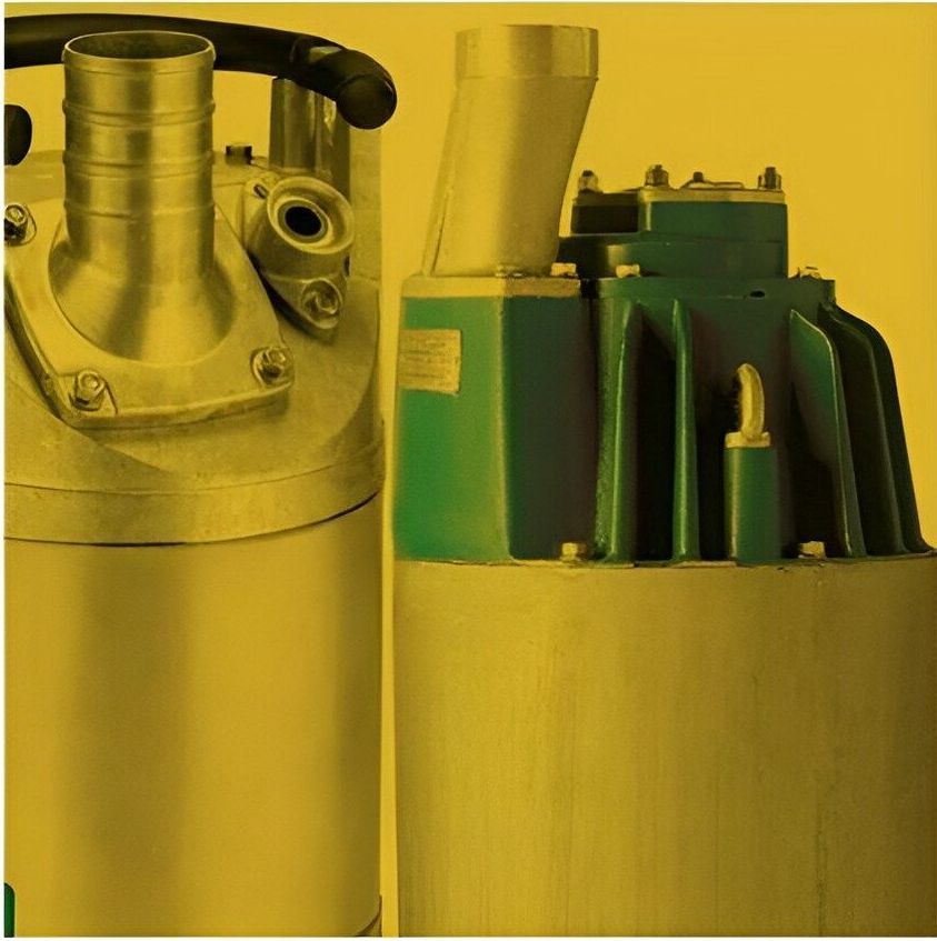 Two Pumps Are Sitting Next to Each Other on a Yellow Background — Davidson's Electrical In Parkhurst, QLD