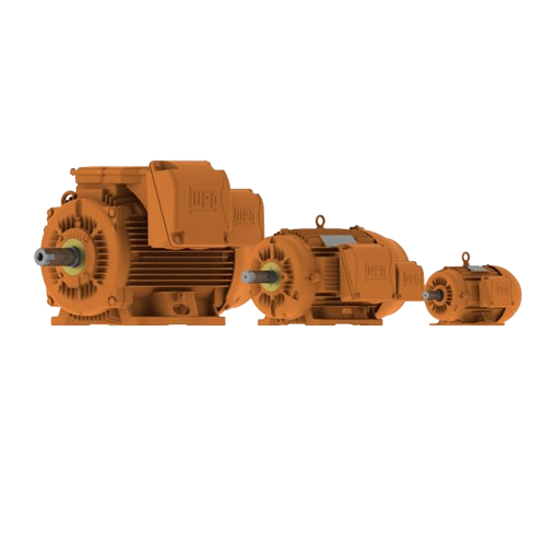 Three orange industrial electric motors of varying sizes. — Davidson's Electrical In Parkhurst, QLD