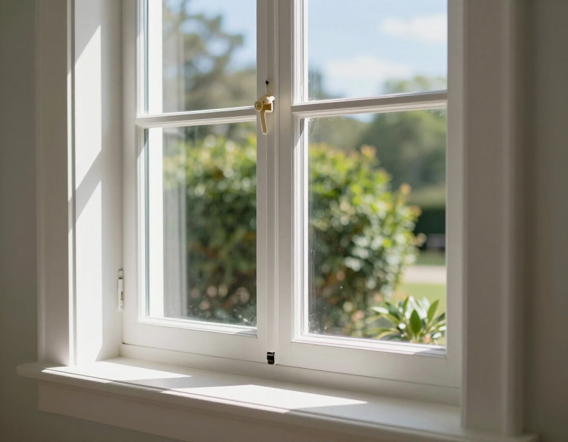 Freshly installed double-hung window with clean white trim and natural light