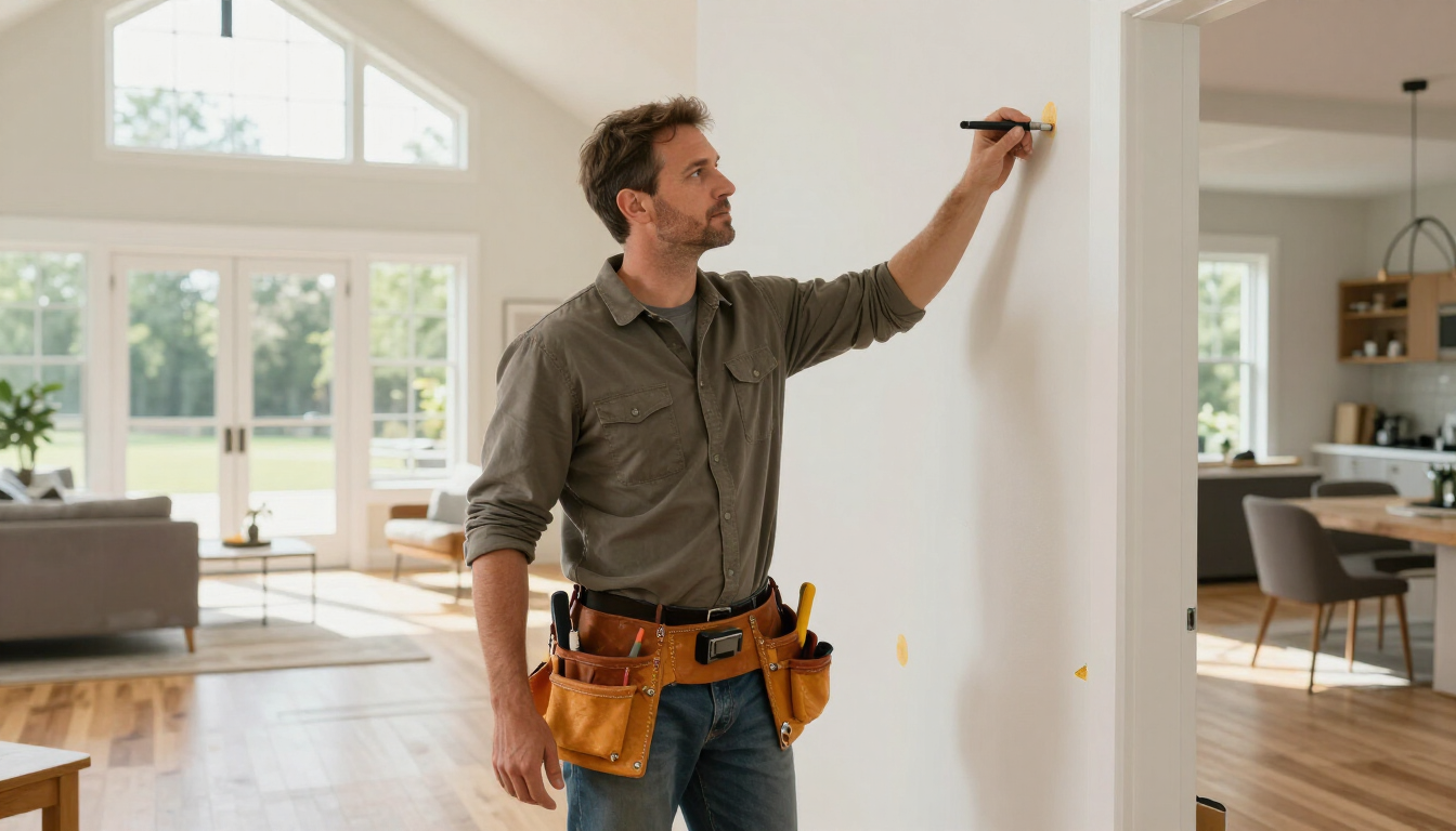 Professional handyman inspecting a home repair
