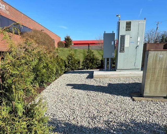 landscaped area outside of commercial building