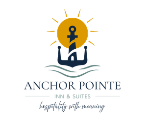 Anchor Pointe Inn & Suites logo with navy anchor and gold key in a sunburst