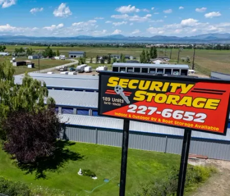 aerial view of Security Storage sign 