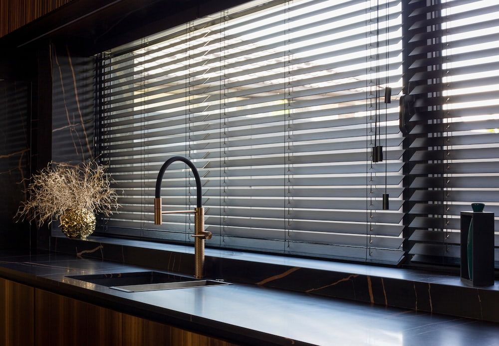 A Kitchen With a Sink and a Window With Blinds — Lismore Blinds in Kyogle, NSW