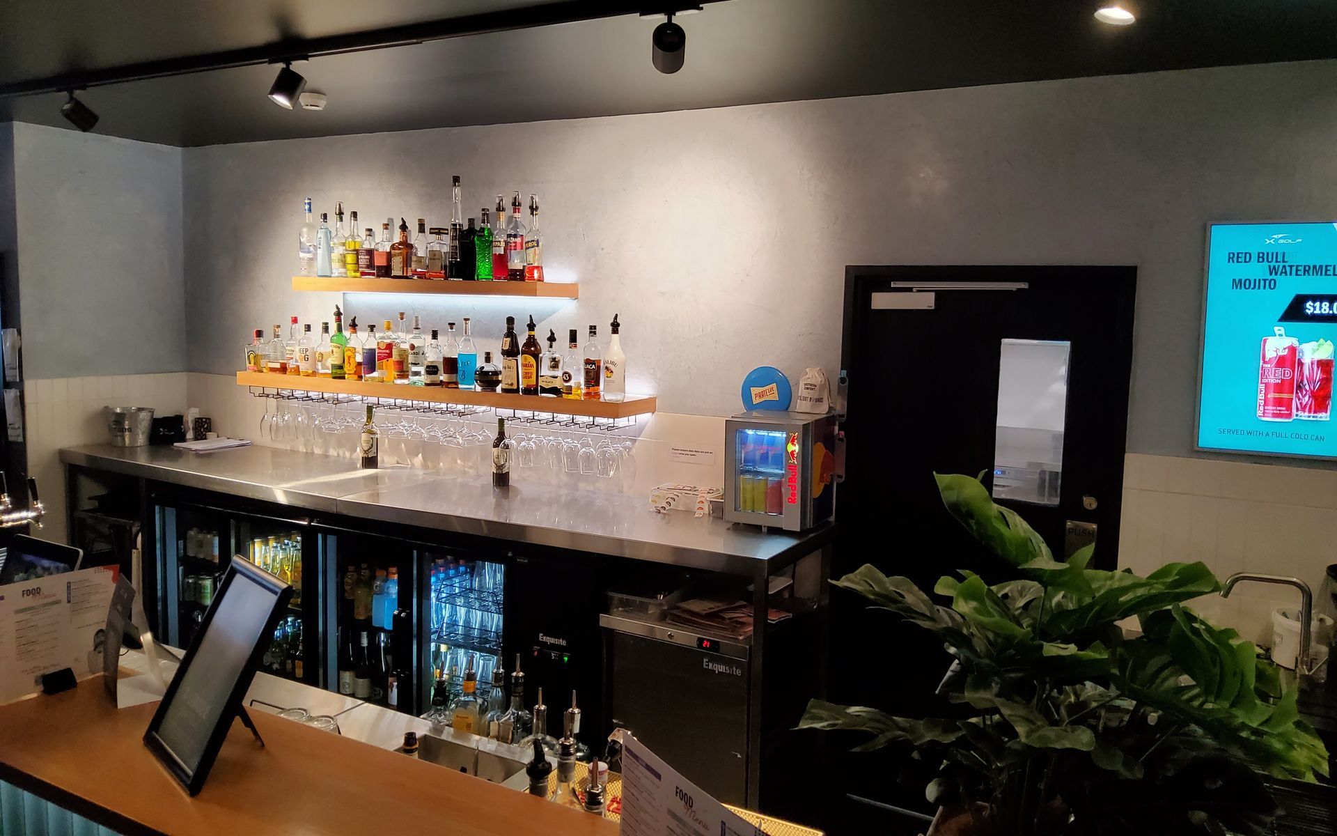 Bar Interior With a Long Bar, Liquor Bottles on Shelves, and a Plant — EXPOSURE NORTH PLASTERING PTY LTD in Berry Springs, NT