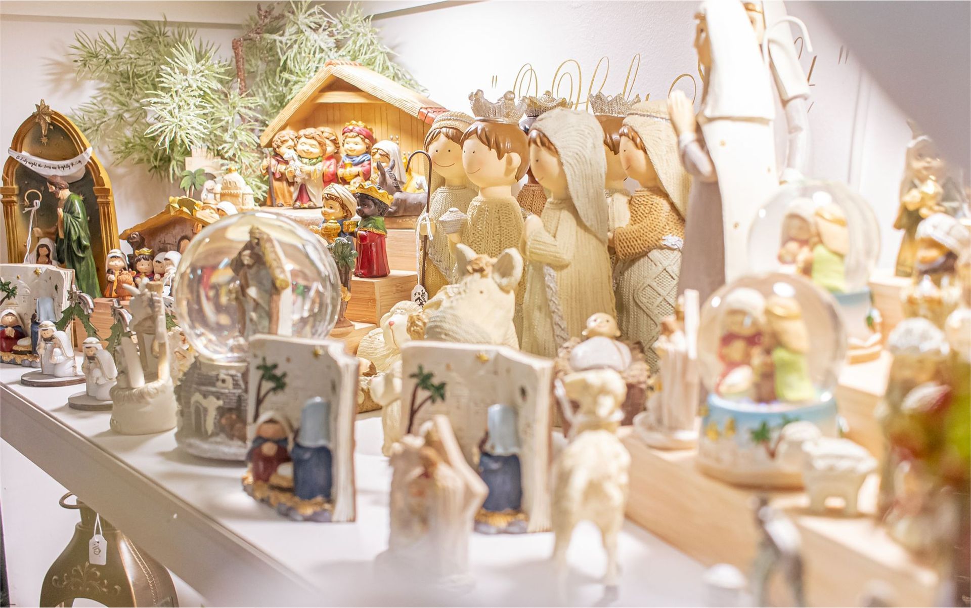 A table topped with a variety of christmas decorations.