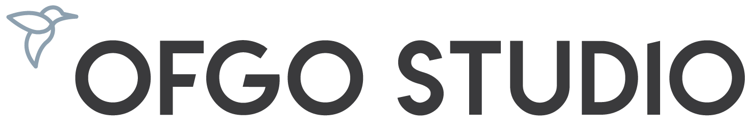 OFGO STUDIO logo in dark gray with a light blue leaf icon on a white background