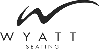Wyatt Seating logo with black abstract wave above the company name on a white background